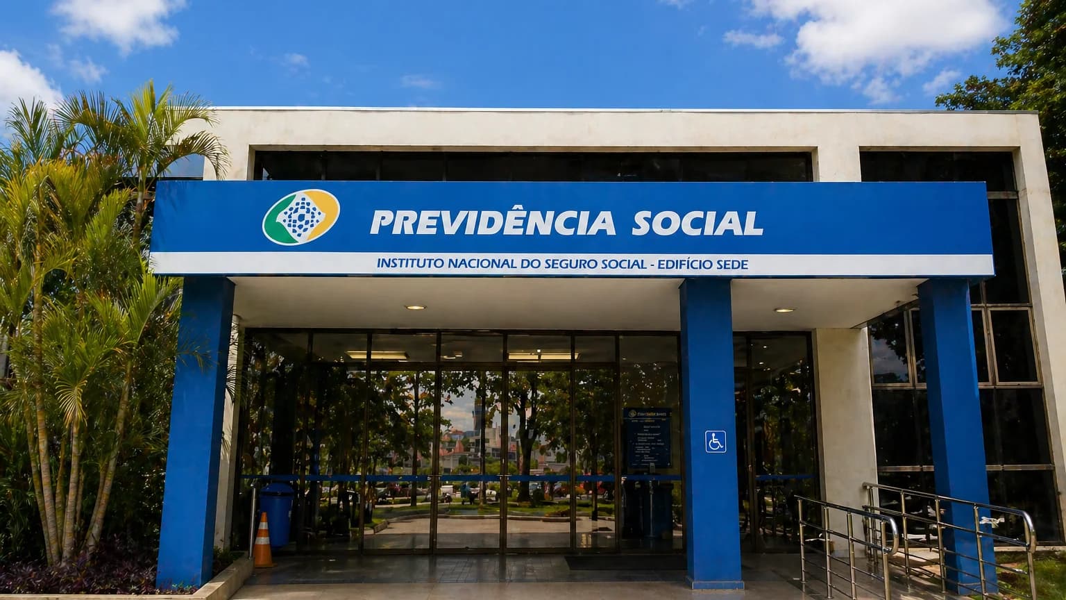 Entrada do edifício sede do Instituto Nacional do Seguro Social — Previdência Social